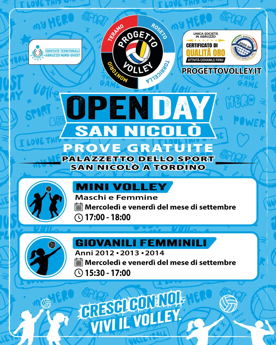 OPEN DAY PROGETTO VOLLEY SAN NICOLÒ: prove gratuite per tutto settembre